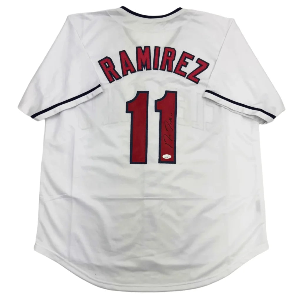 Autographed Jose Ramirez white custom jersey, number 11, JSA COA