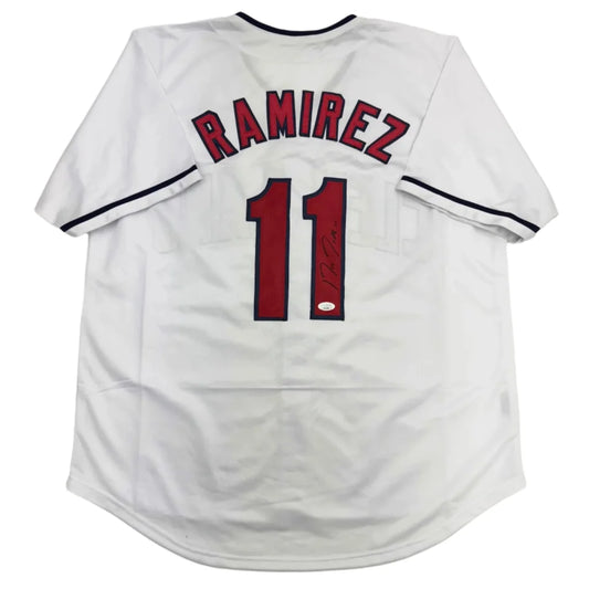 Autographed Jose Ramirez white custom jersey, number 11, JSA COA