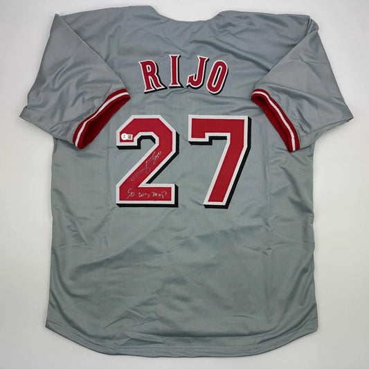 Gray baseball jersey with red and black numbers for authentic professional sports memorabilia