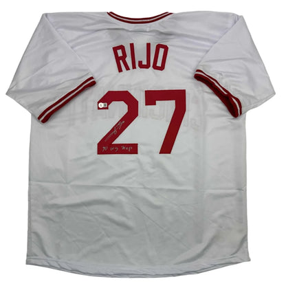 Autographed Jose Rijo custom jersey, white with red 27, Beckett COA
