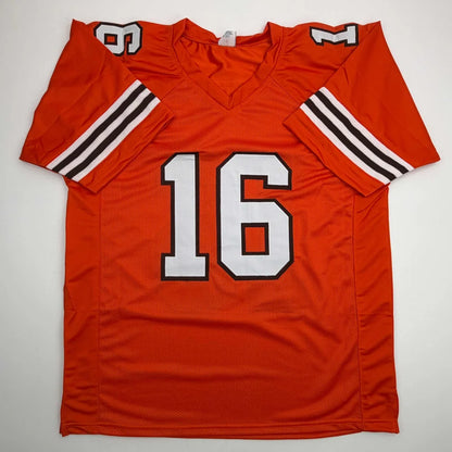 Autographed Josh Cribbs orange custom jersey with number 16, JSA COA