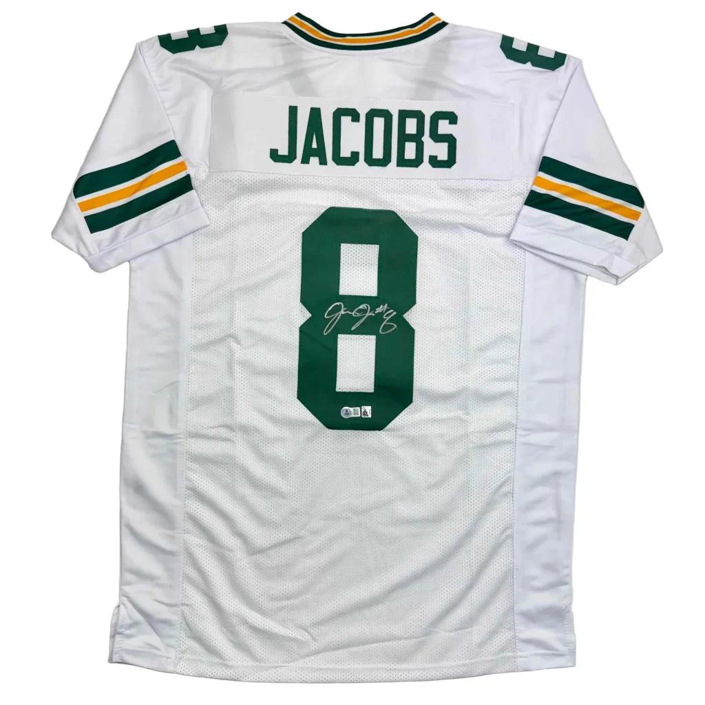 Autographed Josh Jacobs Green Bay Packers white custom jersey, number 8