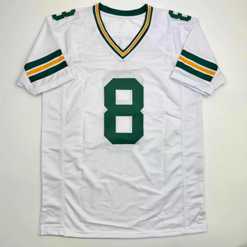 Autographed Josh Jacobs custom Green Bay white jersey number 8