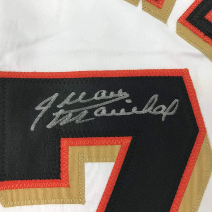 Autographed Juan Marichal custom jersey with embroidered numbers from professional sports league