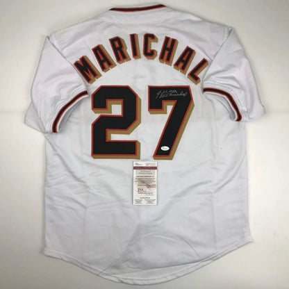 White Juan Marichal custom jersey signed by baseball legend with authentication sticker for sports fans