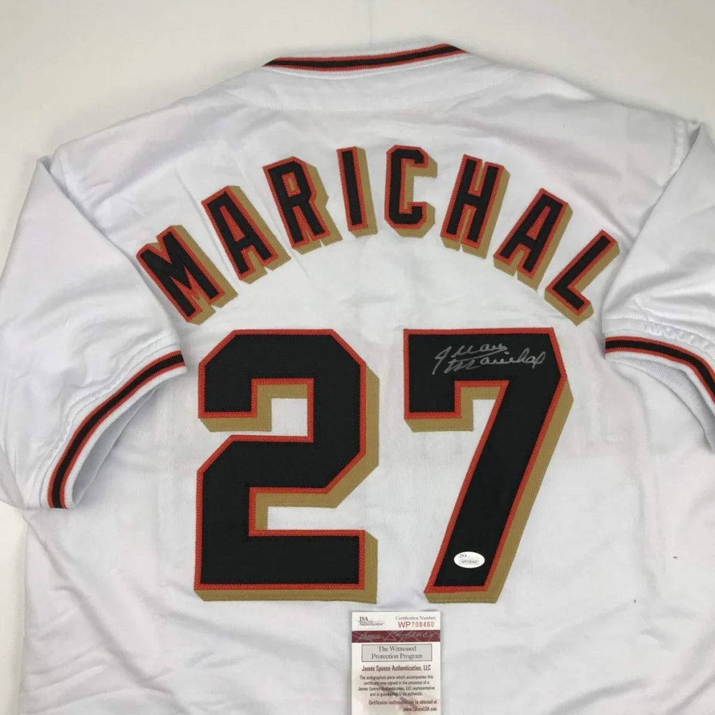 White custom jersey signed by Juan Marichal from professional sports league baseball legend