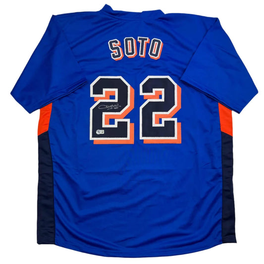 Autographed Juan Soto New York Blue Baseball Jersey Beckett BAS COA | Hall of Fame Sports Memorabilia | vintageantiquesgifts.com