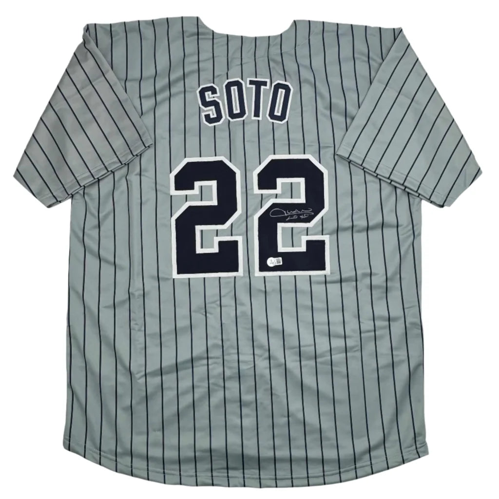 Gray pinstriped custom jersey with SOTO 22 from Professional Sports League