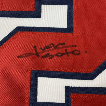 Autographed juan soto washington white baseball jersey with red white navy blue embroidered number and black signature