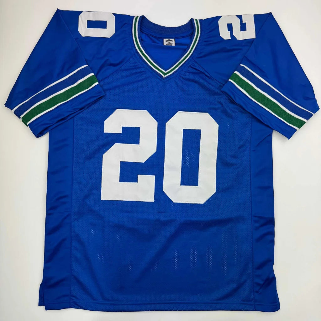Autographed/Signed Julian Love Seattle Blue Retro Football Jersey JSA COA