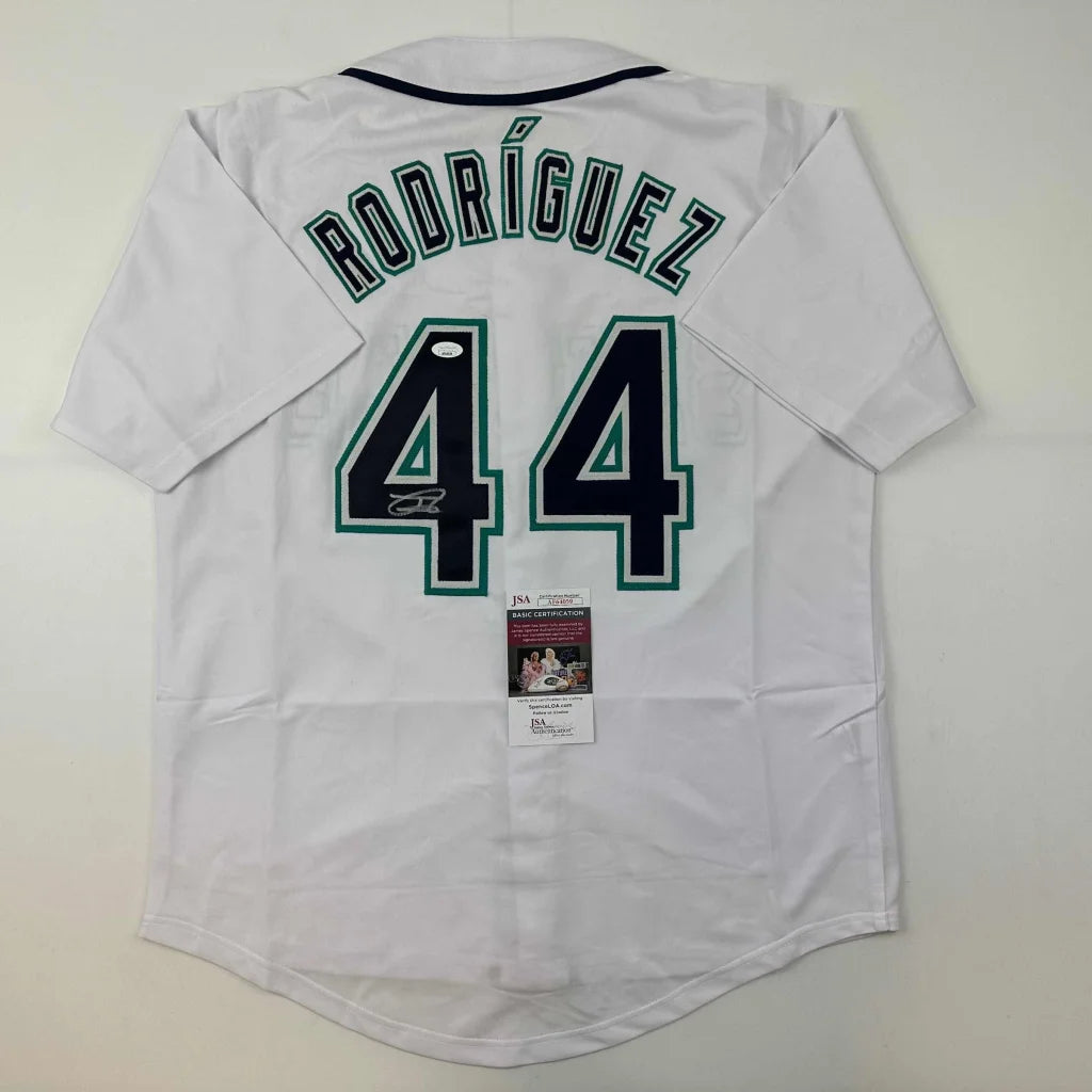 White custom Rodriguez jersey with 44, autographed, JSA sticker, for professional sports fans