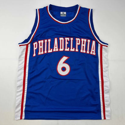 Autographed Julius Erving Dr. J custom Philadelphia 76ers blue jersey with number 6