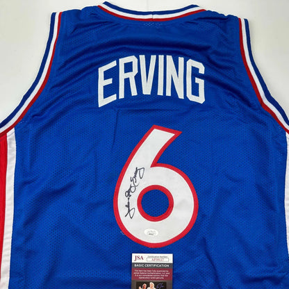 Autographed Julius Erving Dr. J blue custom jersey, number 6, JSA COA