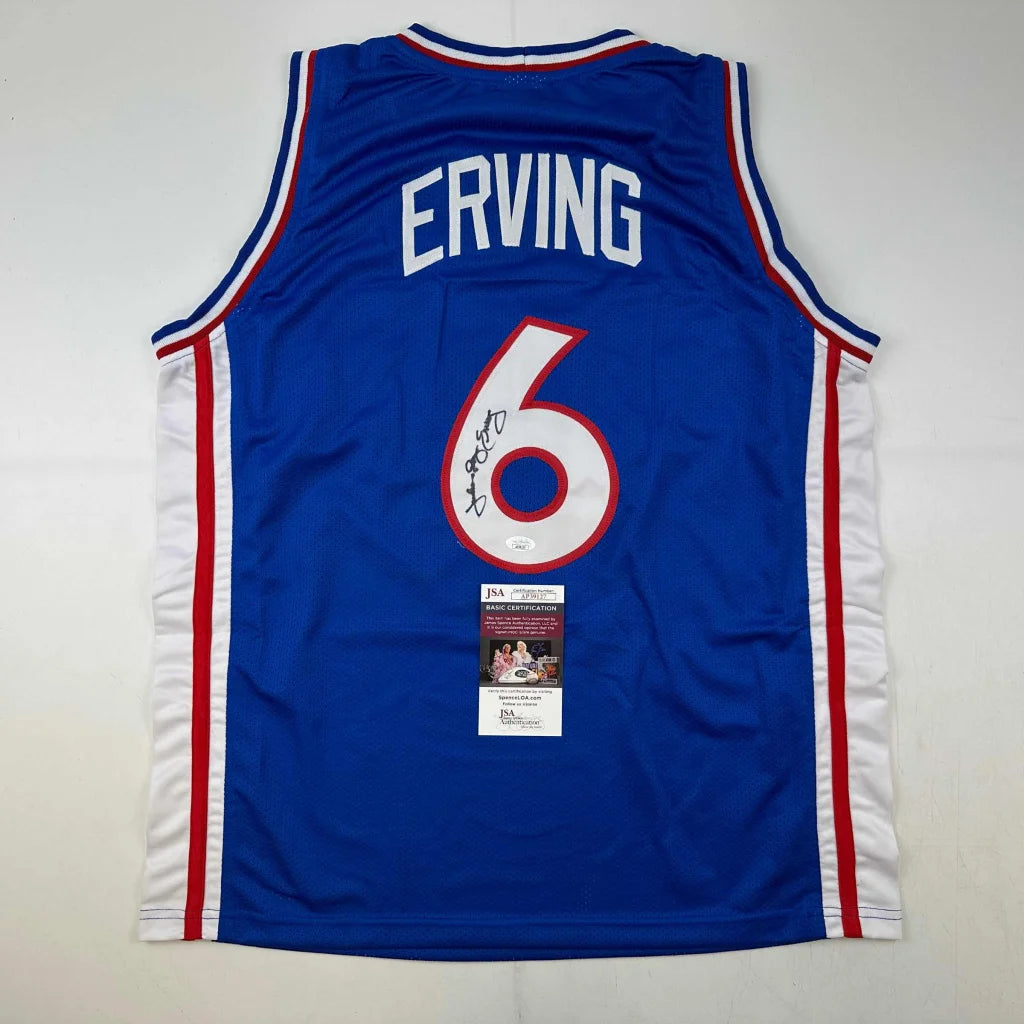 Autographed Julius Erving Dr. J custom Philadelphia blue basketball jersey