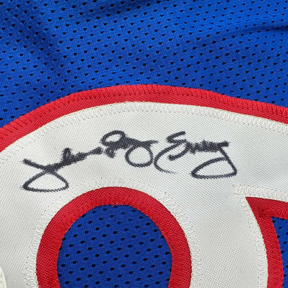 Autographed Julius Erving Dr. J custom jersey in Philadelphia blue, professional sports league