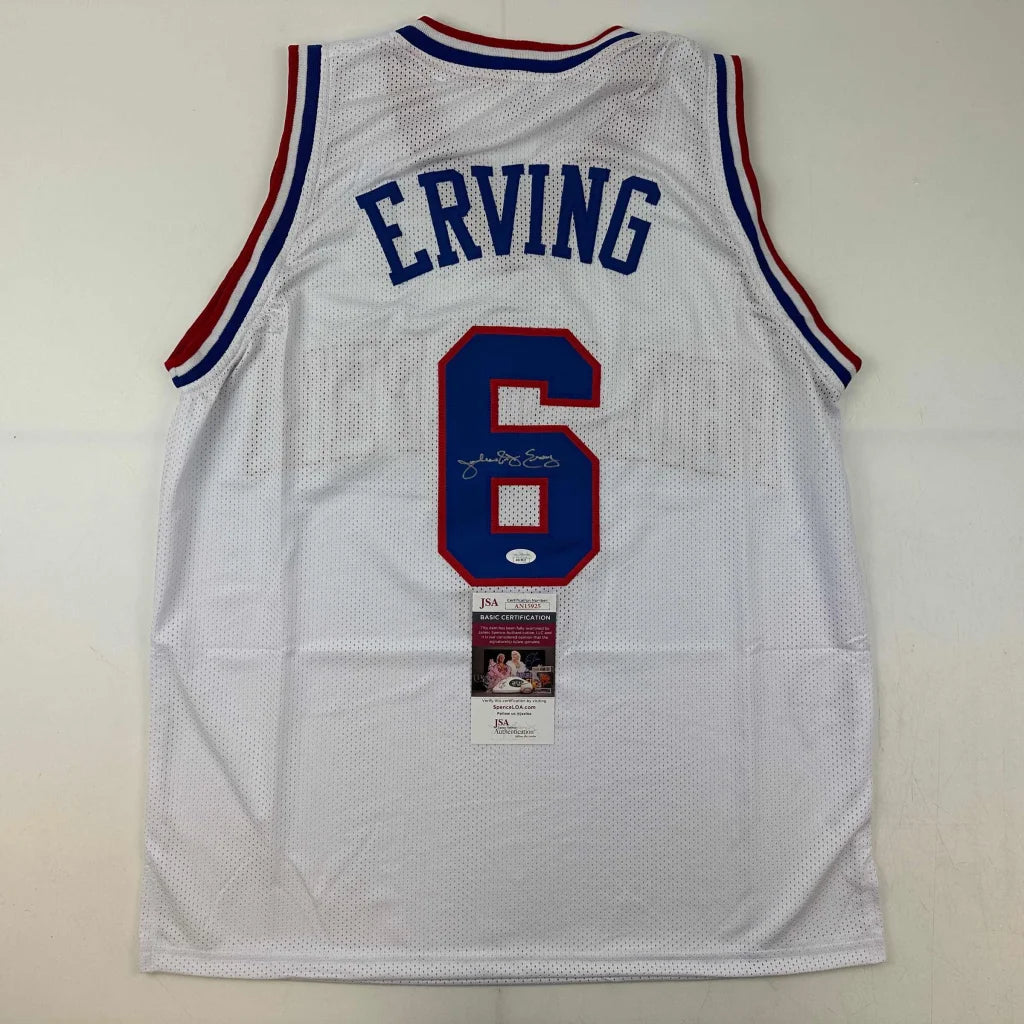 Autographed Julius Erving Dr. J Philadelphia White Basketball Jersey JSA COA | Hall of Fame Sports Memorabilia | vintageantiquesgifts.com
