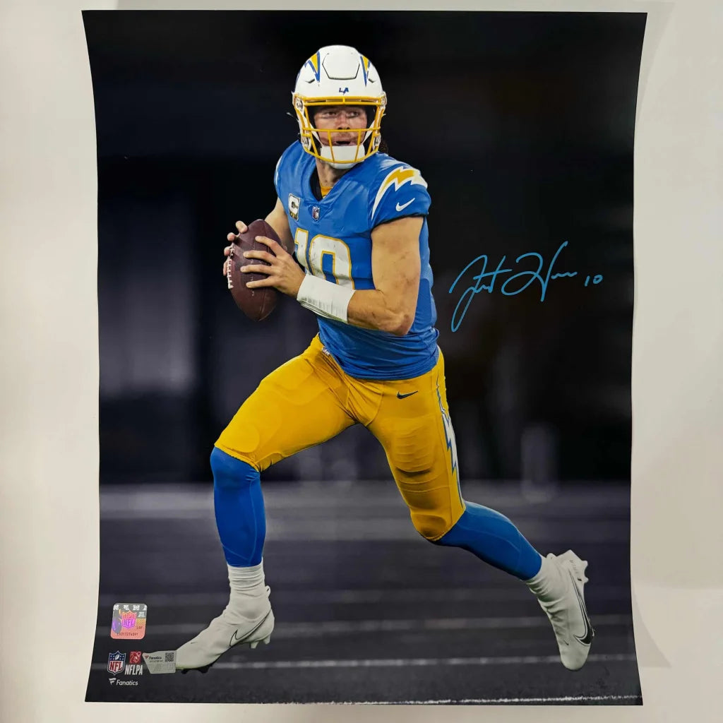 Autographed Justin Herbert Los Angeles Chargers poster with third party authentication