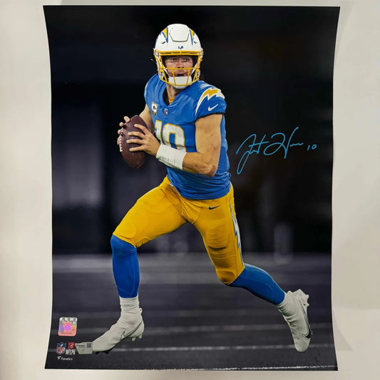 Autographed Justin Herbert Los Angeles Chargers poster with third party authentication