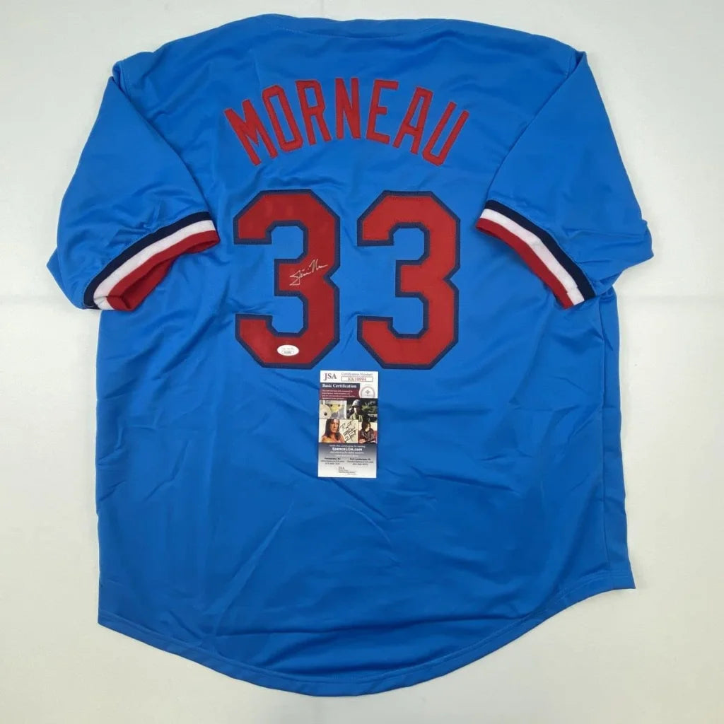 Authentic Morneau 33 custom jersey from professional sports league, signed and authenticated