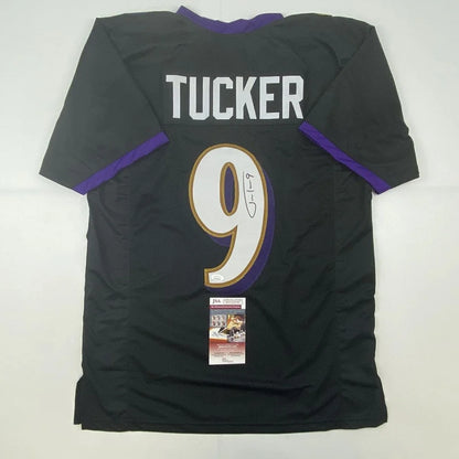 Autographed Justin Tucker black Baltimore Ravens custom jersey with number 9