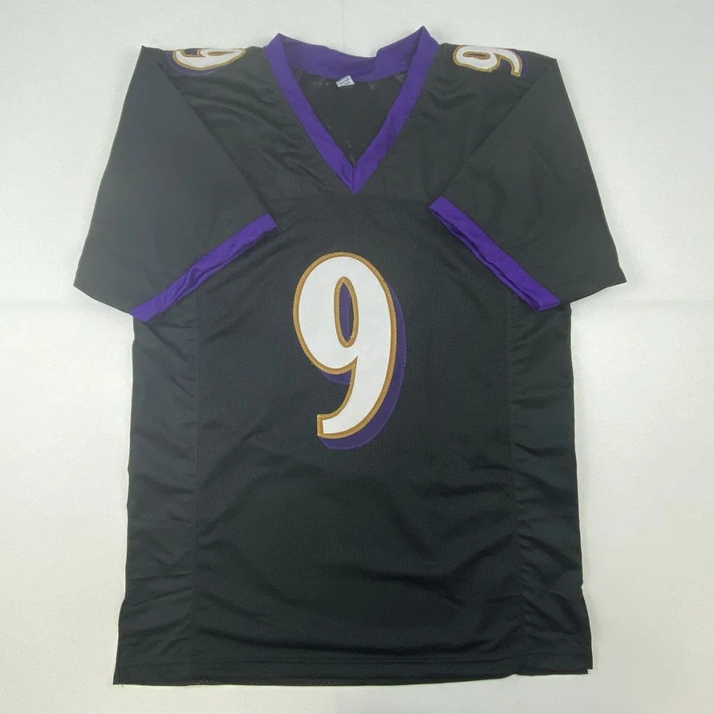 Autographed Justin Tucker black Baltimore Ravens custom jersey with number 9