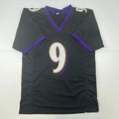 Autographed Justin Tucker black Baltimore Ravens custom jersey with number 9