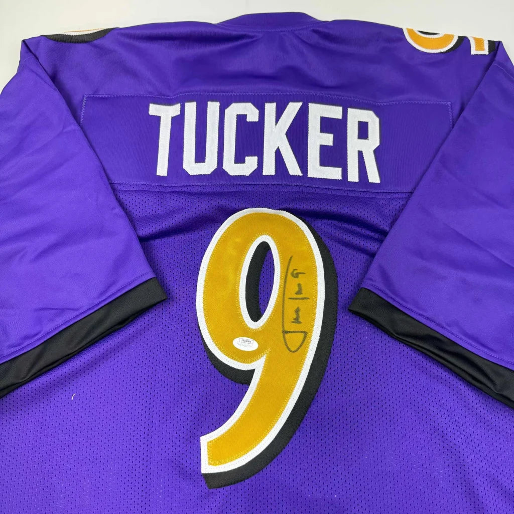 Autographed Justin Tucker purple Baltimore Ravens custom jersey, NFL professional sports