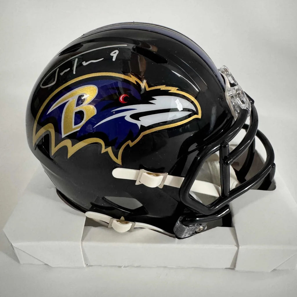 Autographed Justin Tucker Baltimore Ravens Mini Football Helmet Beckett BAS COA | Hall of Fame Sports Memorabilia | vintageantiquesgifts.com