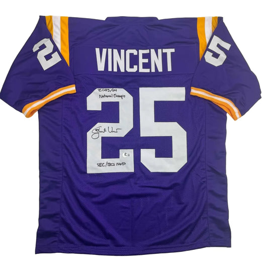 Autographed Justin Vincent LSU Purple College Football Jersey Beckett BAS COA | Hall of Fame Sports Memorabilia | vintageantiquesgifts.com