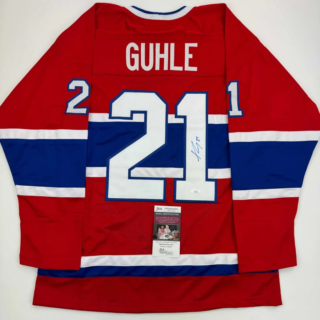 Autographed Kaiden Guhle custom Montreal Canadiens red jersey, number 21