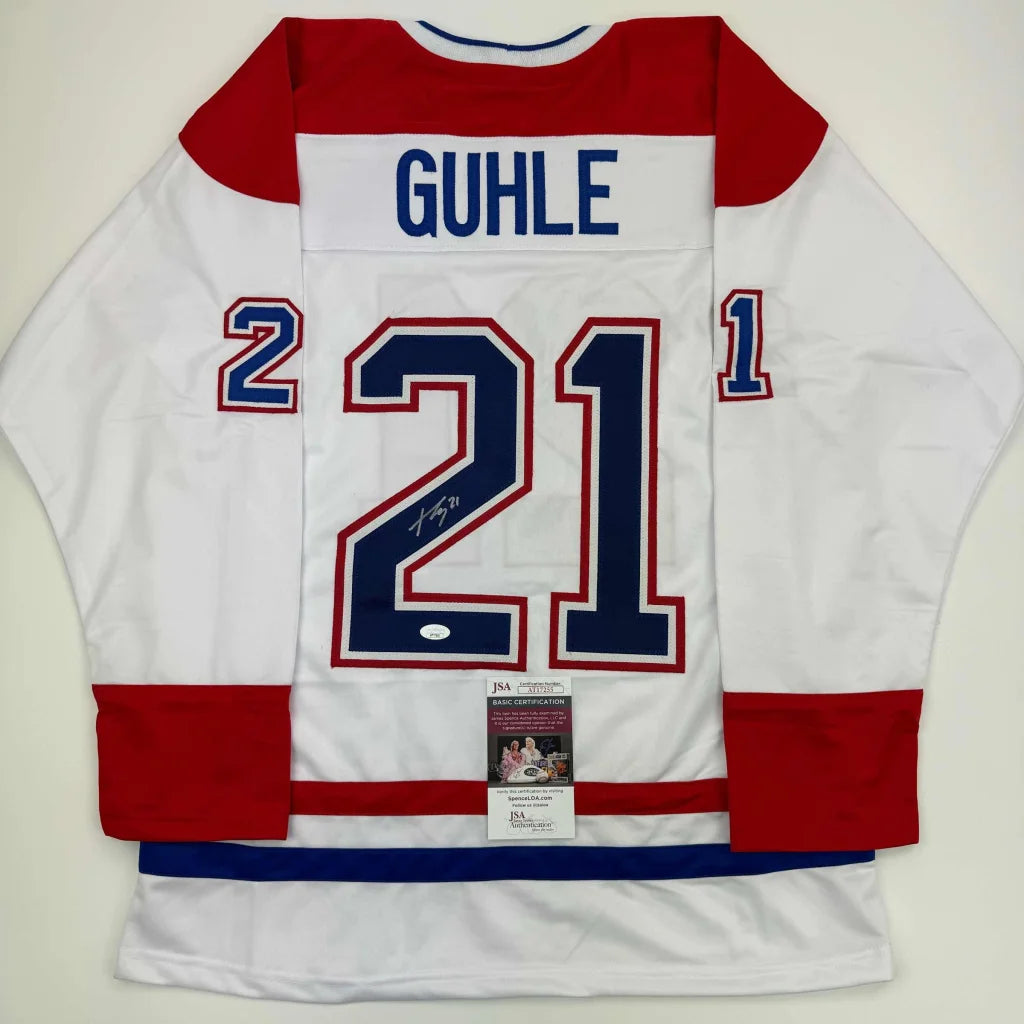 Autographed Kaiden Guhle Montreal White Hockey Jersey JSA COA | Hall of Fame Sports Memorabilia | vintageantiquesgifts.com
