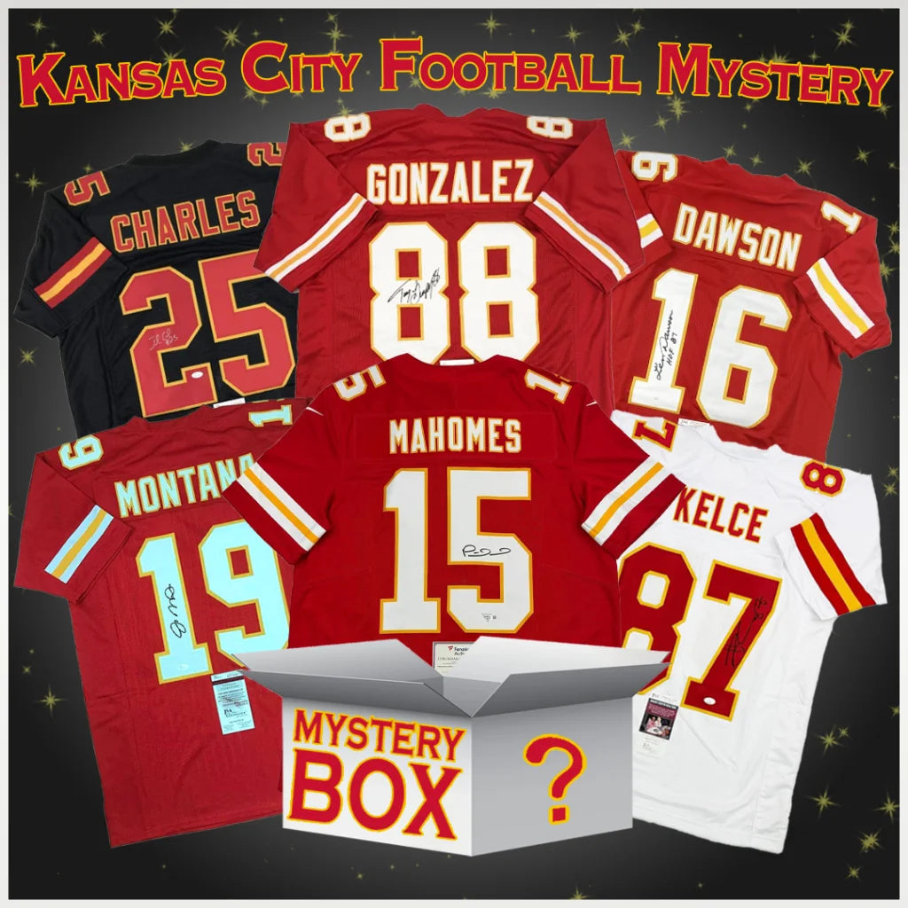 Autographed Kansas City Football Jersey Mystery Box with PSA JSA or Beckett COA | Hall of Fame Sports Memorabilia | vintageantiquesgifts.com