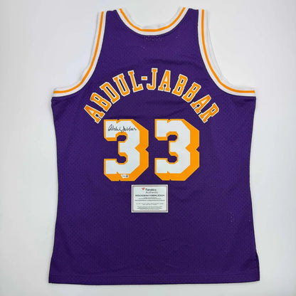 Kareem Abdul-Jabbar Lakers Mitchell Ness purple jersey with signature, third-party auth