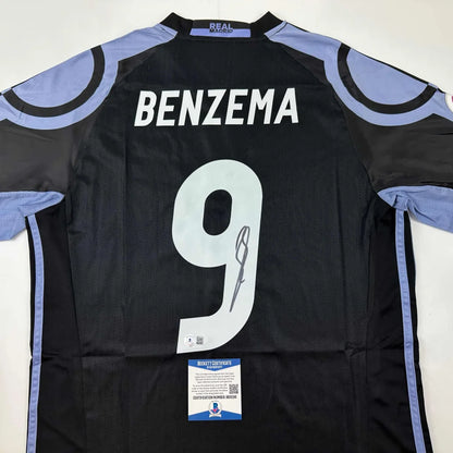 Autographed Karim Benzema Real Madrid 2016-17 Black Soccer Jersey Beckett BAS COA | Certified Authentic Signed Memorabilia | vintageantiquesgifts.com
