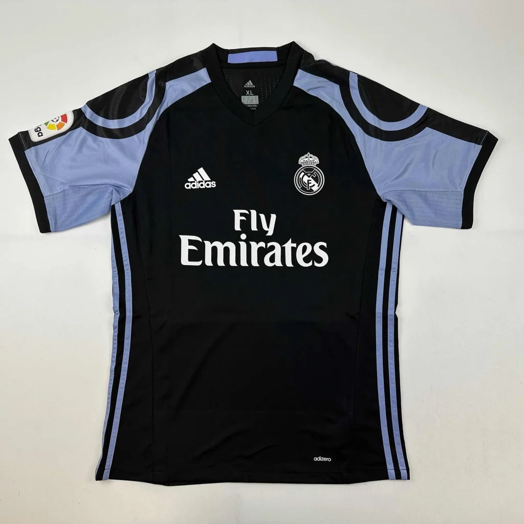 Black and light blue short-sleeved custom jersey from professional sports league