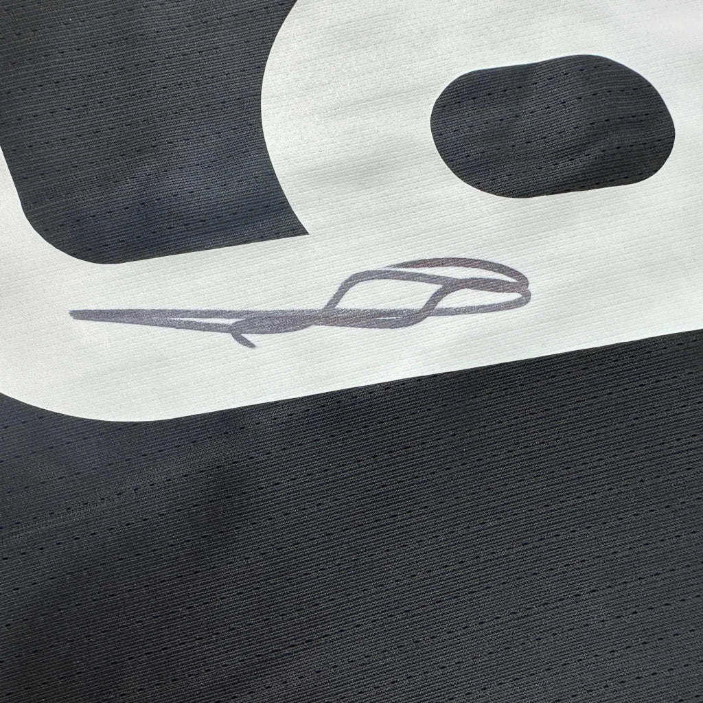 Black custom jersey with white number and grey signature from Professional Sports League