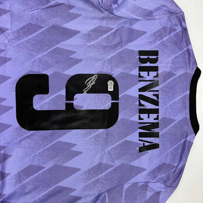 Autographed Karim Benzema Real Madrid 2022-23 Purple Soccer Jersey Beckett BAS COA | Certified Authentic Signed Memorabilia | vintageantiquesgifts.com