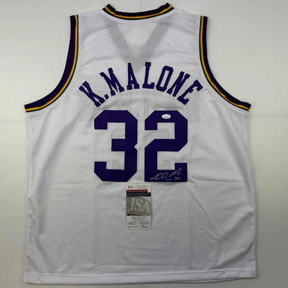 Autographed Karl Malone Utah white retro custom jersey with k. JSA COA