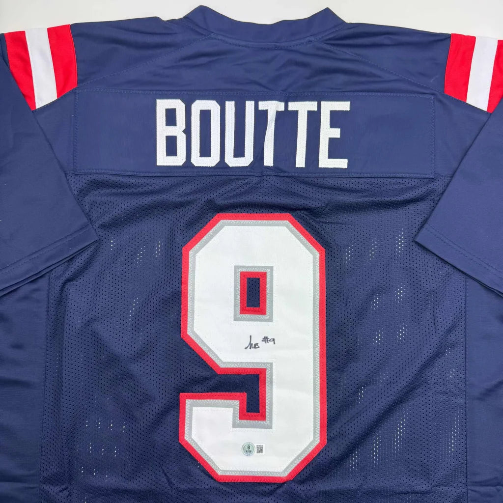 Autographed Kayshon Boutte New England Blue Football Jersey Beckett BAS COA | Certified Authentic Signed Memorabilia | vintageantiquesgifts.com