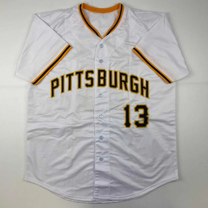 White baseball jersey with yellow and black trim from Electrifying HAYES 13 custom jersey for professional sports fans