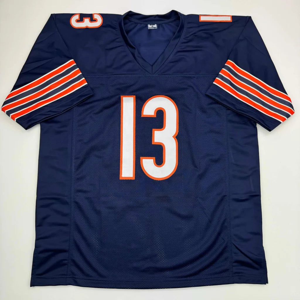 Dark blue Authentic Allen 13 professional sports league jersey with orange and white stripes