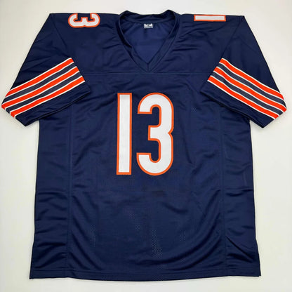 Dark blue Authentic Allen 13 professional sports league jersey with orange and white stripes
