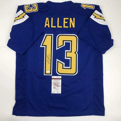 Back of autographed Keenan Allen custom jersey, blue Color Rush with name Allen number 13, JSA COA