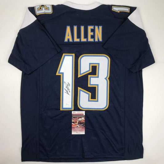 Back of autographed Keenan Allen navy custom jersey number 13, JSA COA