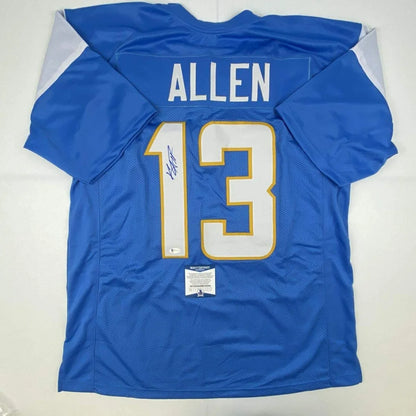 Back of autographed Keenan Allen powder blue custom jersey, number 13, Beckett COA