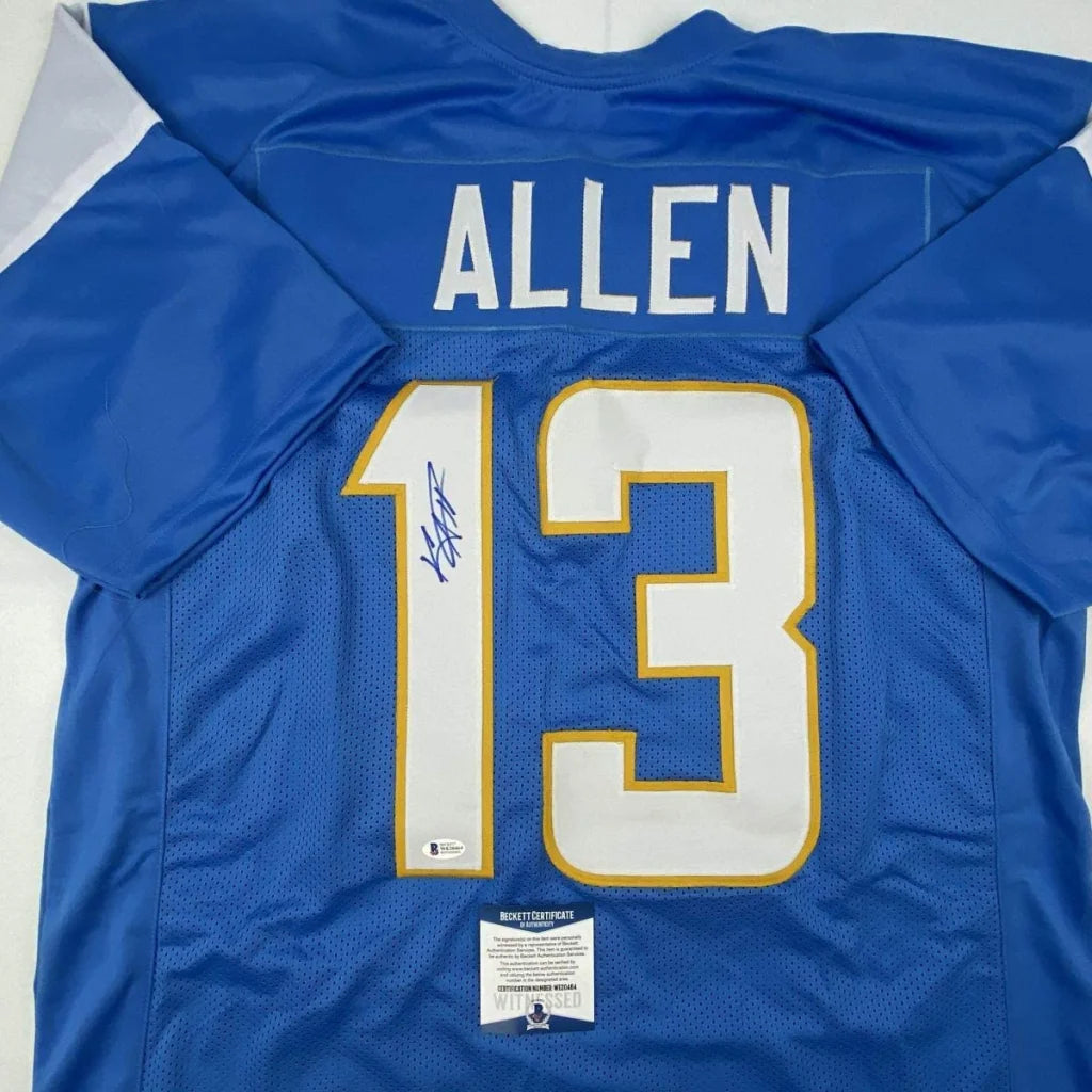 Back of autographed Keenan Allen powder blue custom jersey, number 13, Beckett COA