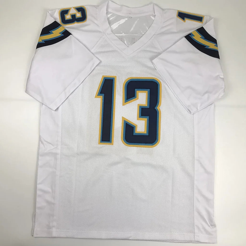 Autographed Keenan Allen white custom jersey with navy gold number 13, JSA COA