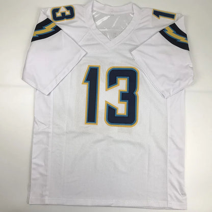 Autographed Keenan Allen white custom jersey with navy gold number 13, JSA COA