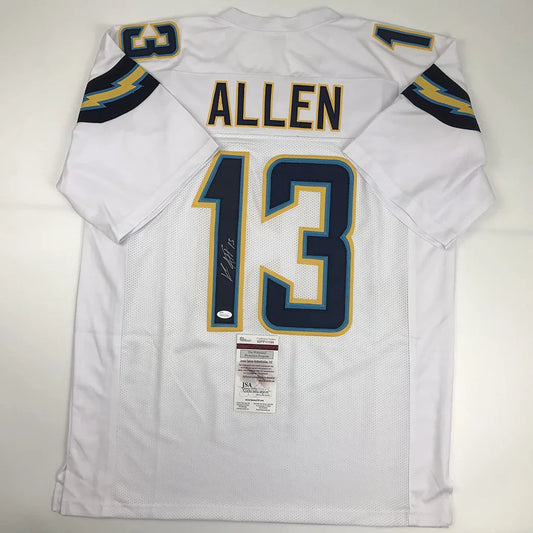 Back of autographed Keenan Allen custom white LA jersey number 13, JSA COA