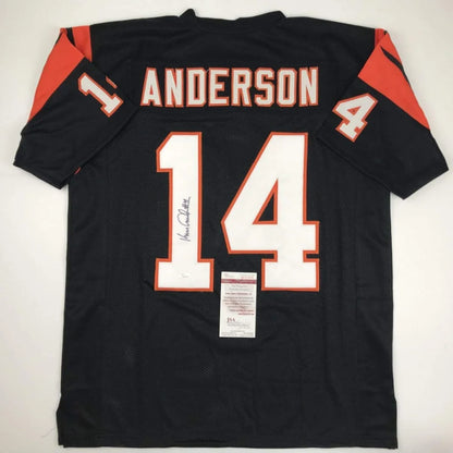 Black Bengals jersey with ANDERSON 14, signed, PSA sticker, perfect for professional sports fans